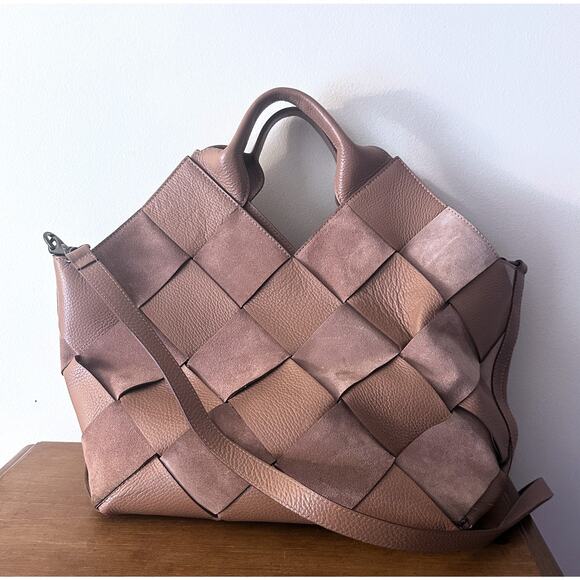 Iacucci Handbags - Iacucci Leather & Suede Woven Bag Hobo Purse Made in Italy Neutral Pink